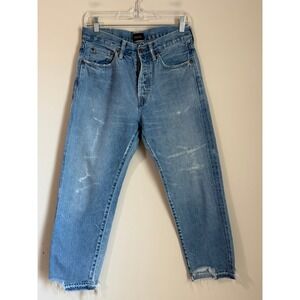 Chimala Selvedge Womens Blue Denim Button Fly High-Rise Straight Leg Ankle Jeans